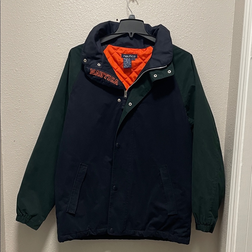 RARE VTG 90s Nautica Challenge J-Class Jacket | Hidden Hood | Orange Quilt